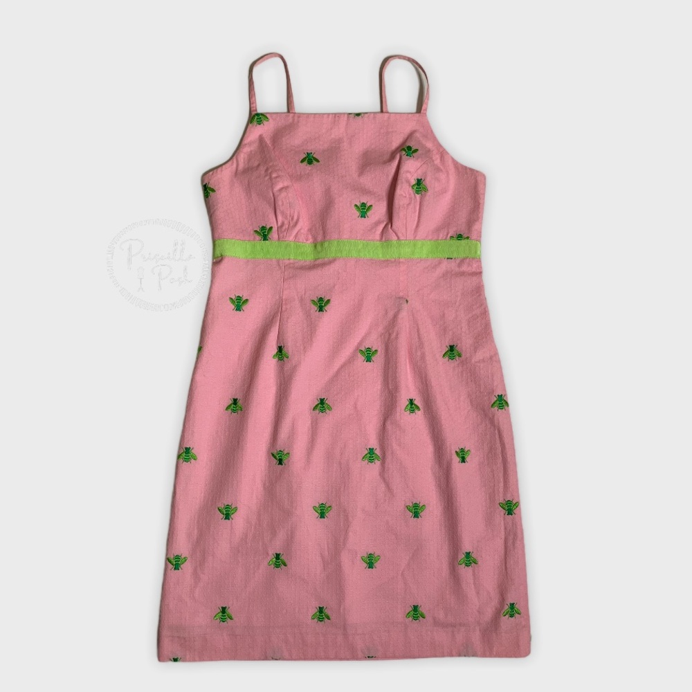 Lilly Pulitzer Pink High Neck Dress Green Bees - Picture 3 of 16